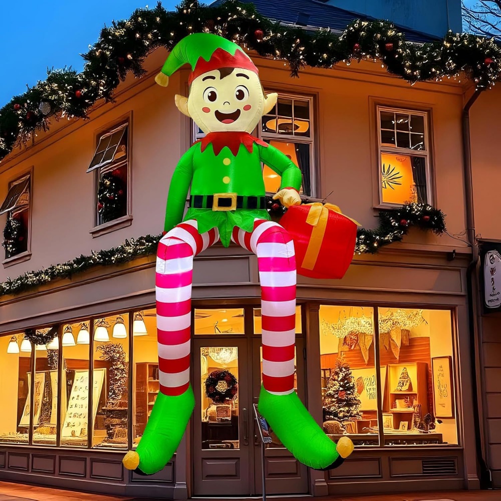 Outdoor Lighting For Christmas - 8FT Christmas Inflatables Sitting Elf Decoration