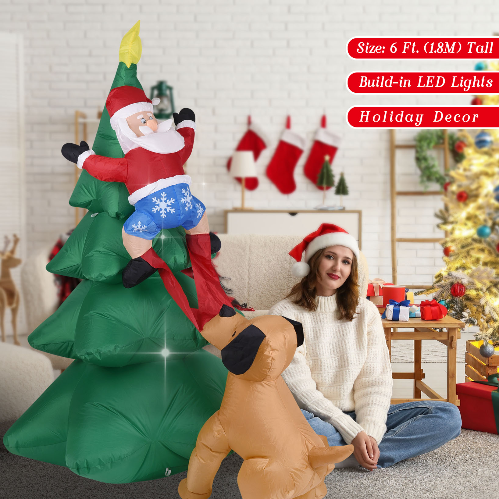 Christmas Inflatable Dog  w/Sa - Outdoor Lighting For Christmas 评论和价格